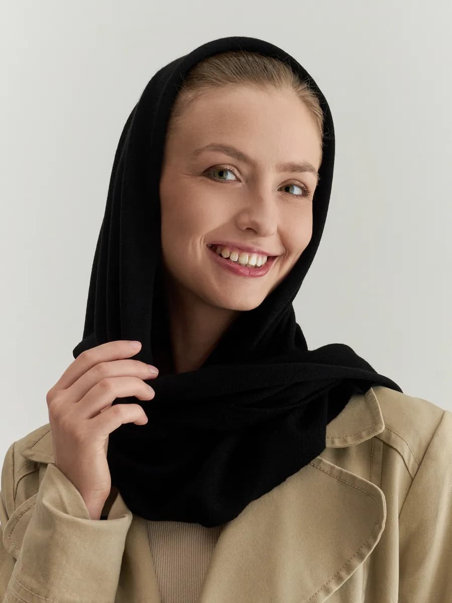 Косынка вязаная теплая зимняя черный