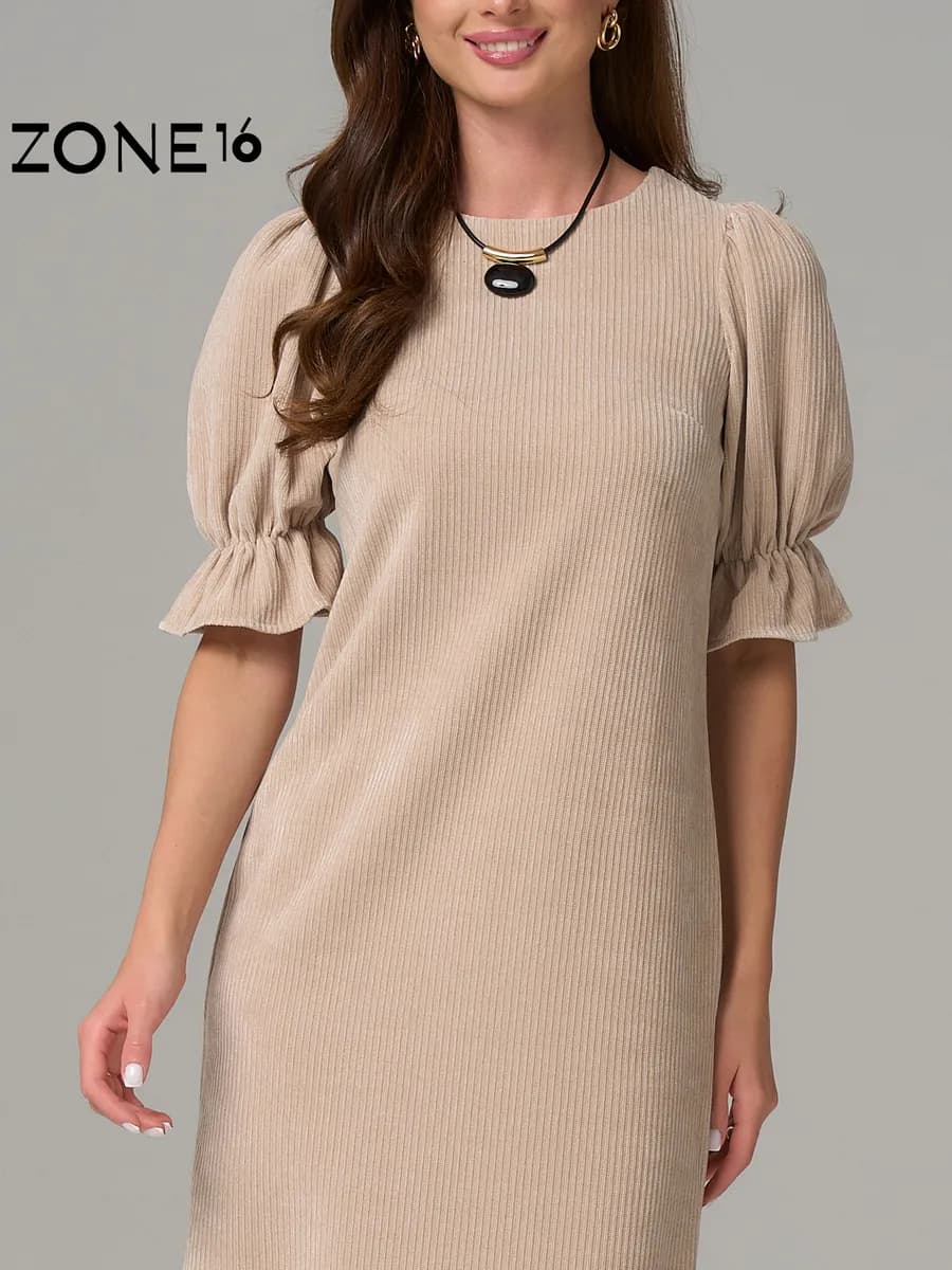 Платье теплое вельветовое миди с пышными рукавами