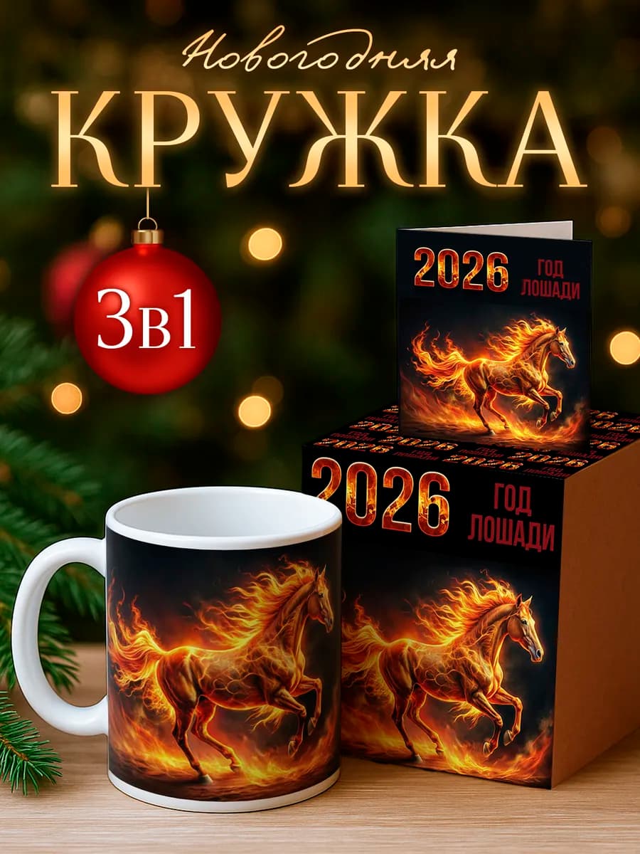 Кружка новогодняя с огненной лошадью - фото 1