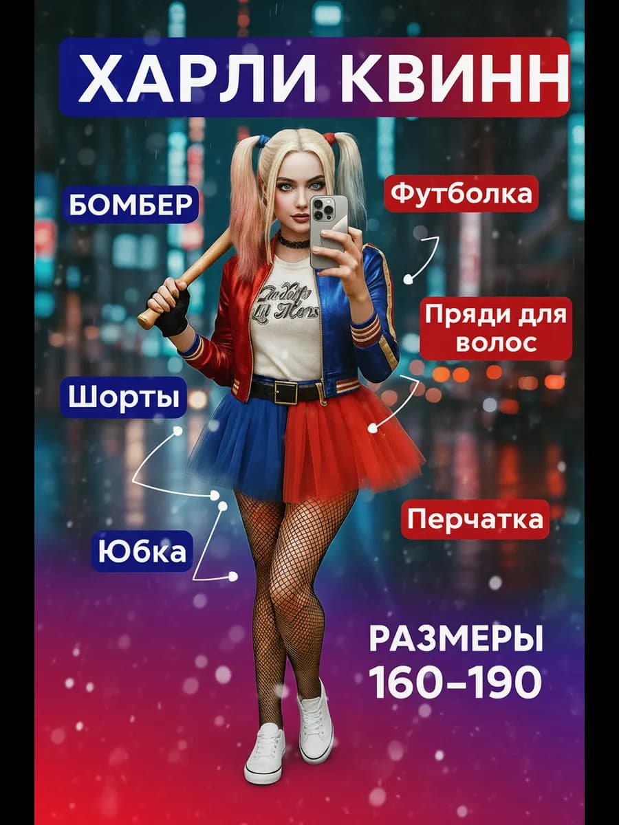 Карнавальный Костюм Харли Квинн Взрослый