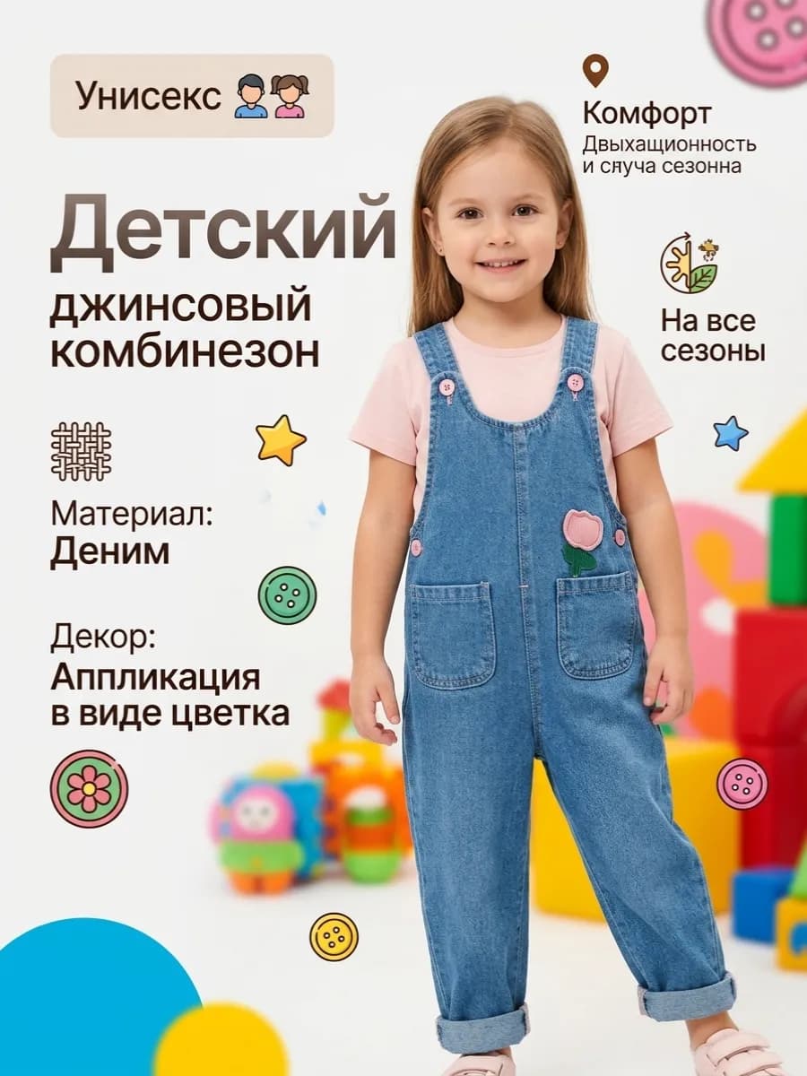 Детский джинсовый комбинезон