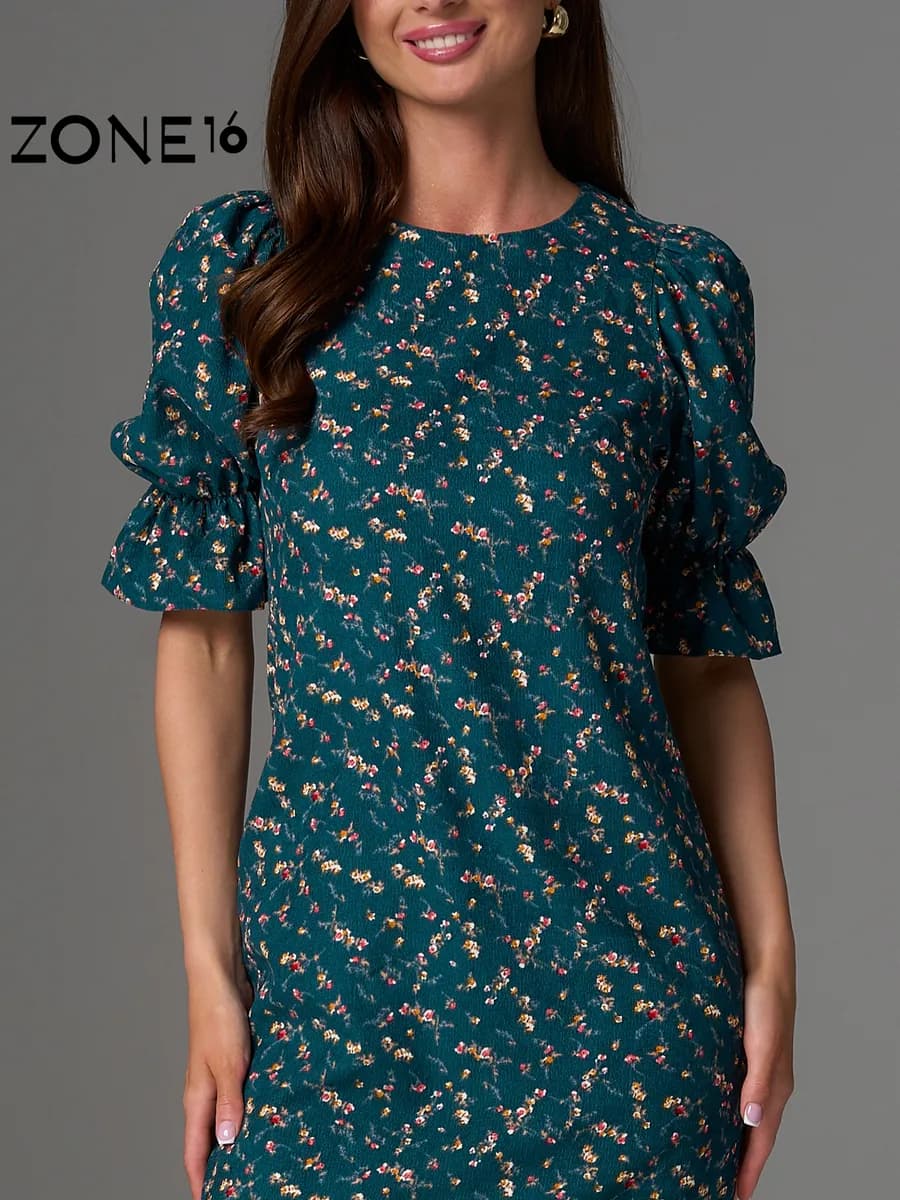 Платье теплое вельветовое миди с пышными рукавами