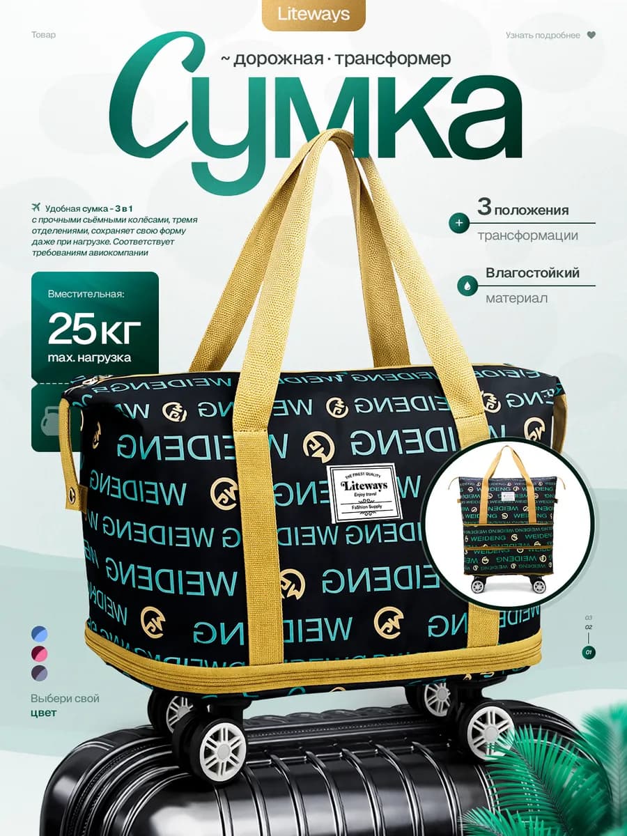 Сумка дорожная ручная кладь на колесах в самолет спортивная