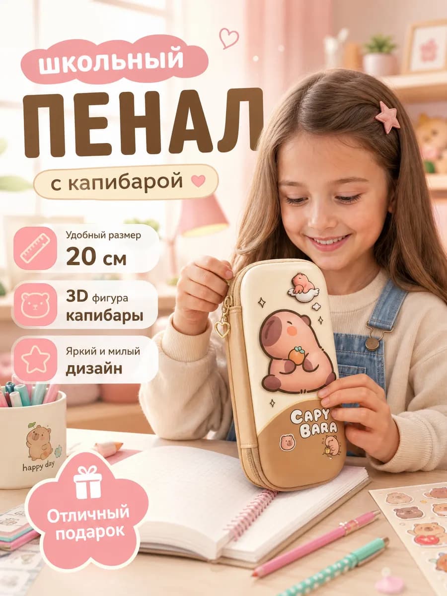 Пенал с капибарой каркасный 3D