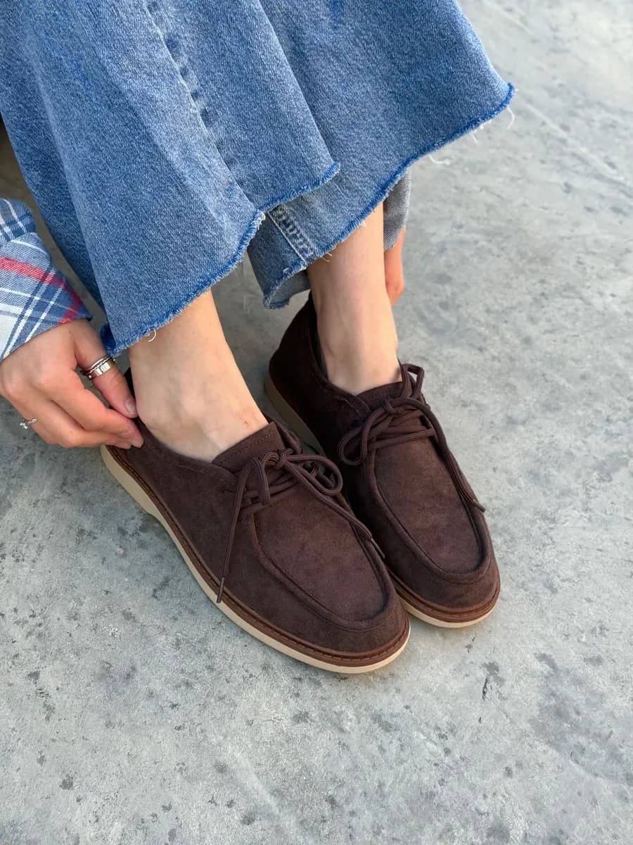 Туфли лоферы замшевые на шнуровке