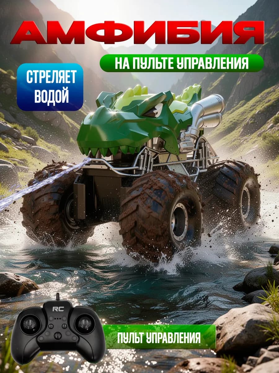 Амфибия Дино на пульте управления стреляет водой