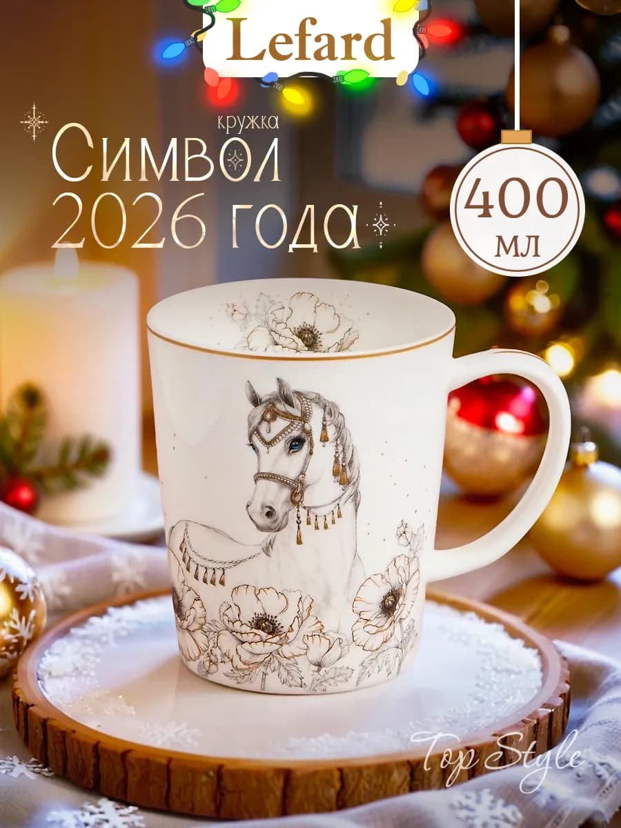 Кружка 400 мл для чая и кофе "Символ года 2026" фарфоровая