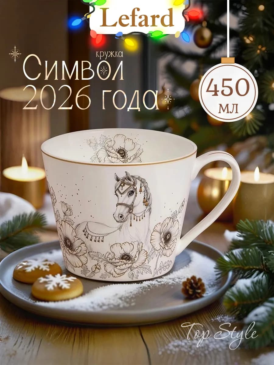Кружка 450 мл для чая и кофе "Символ года 2026" фарфоровая