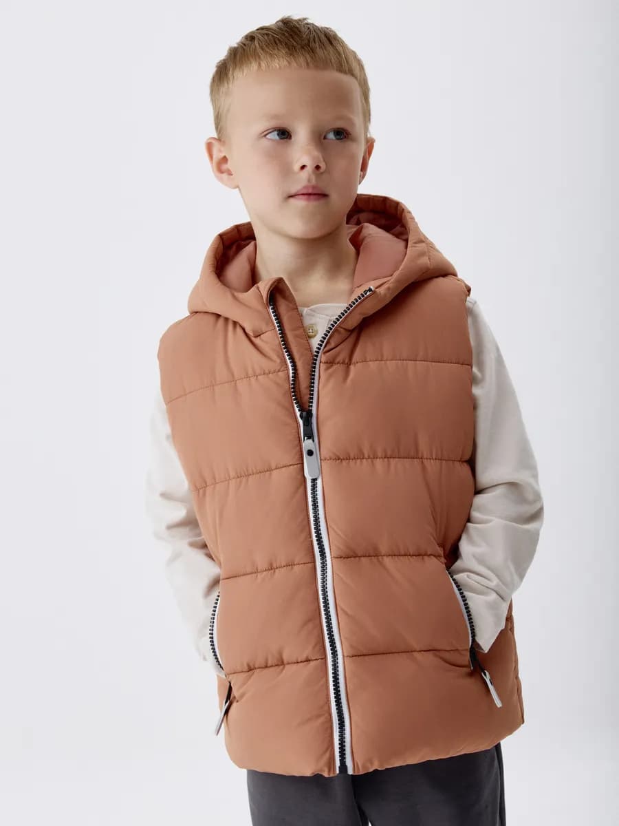 Жилет с капюшоном базовый дутый демисезонный