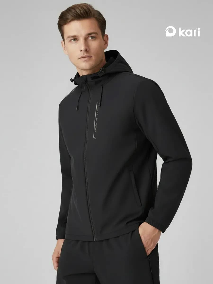 Ветровка мужская спортивная черная с капюшоном