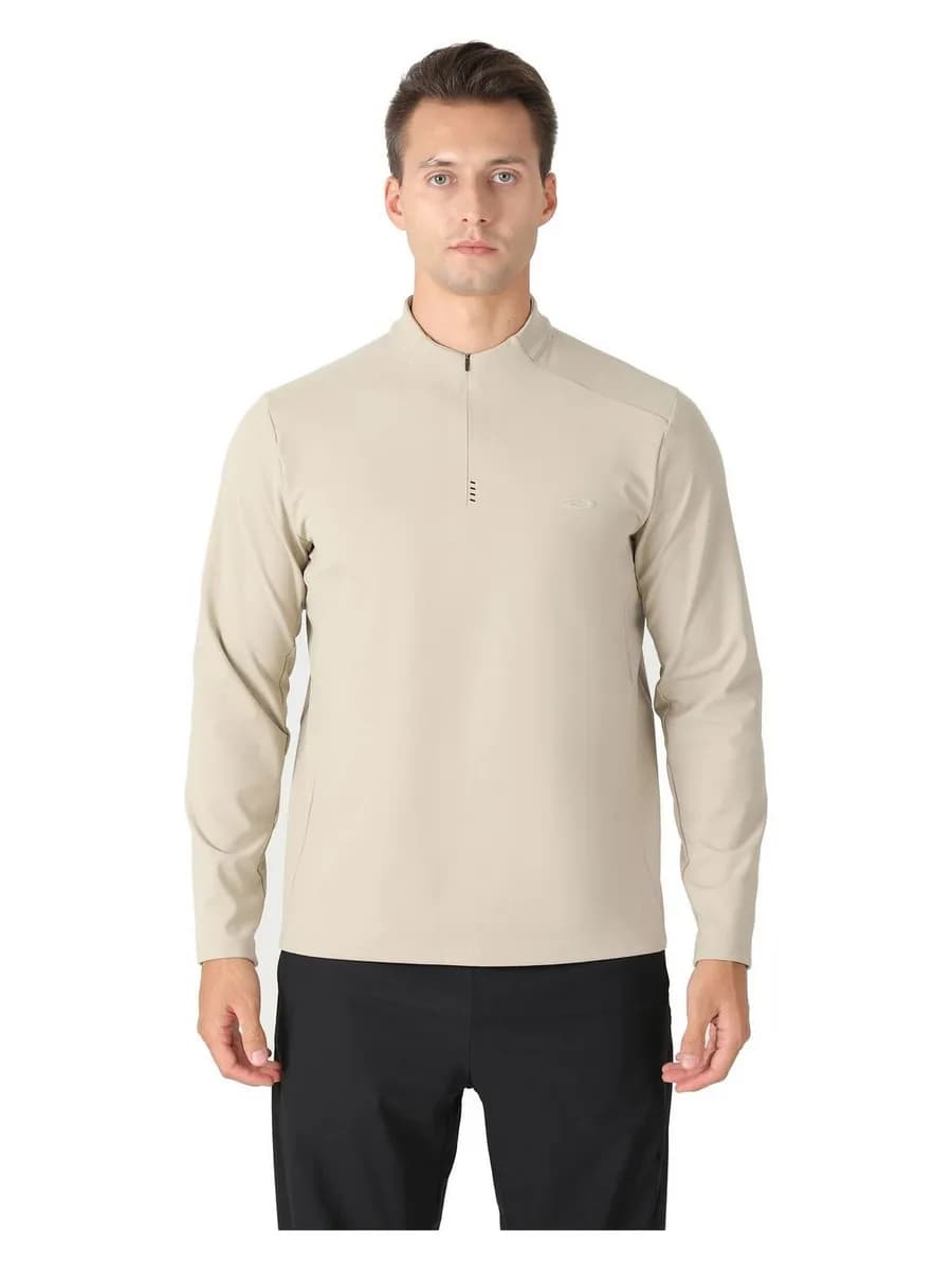 Лонгслив мужской спортивный бежевый на полузамке - фото 1