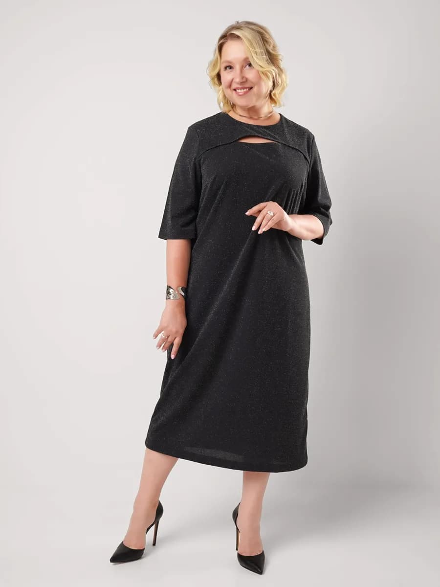 Платье нарядное с люрексом и вырезом на груди