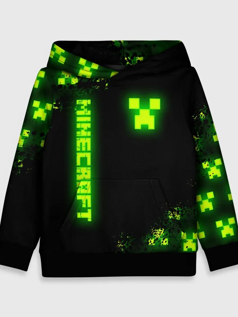 толстовка с принтом minecraft неоновые лого