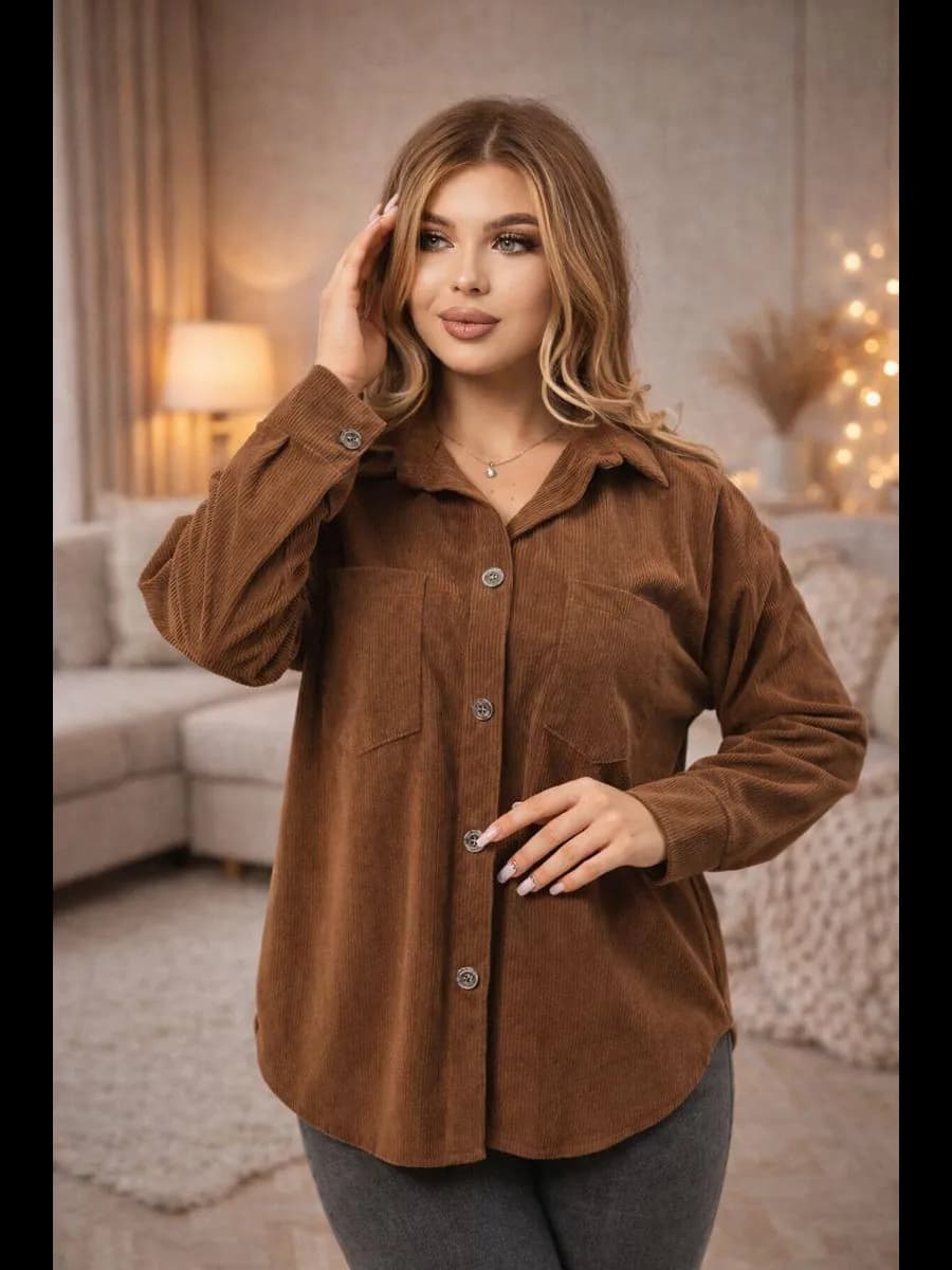 Вельветовая рубашка оверсайз больших размеров