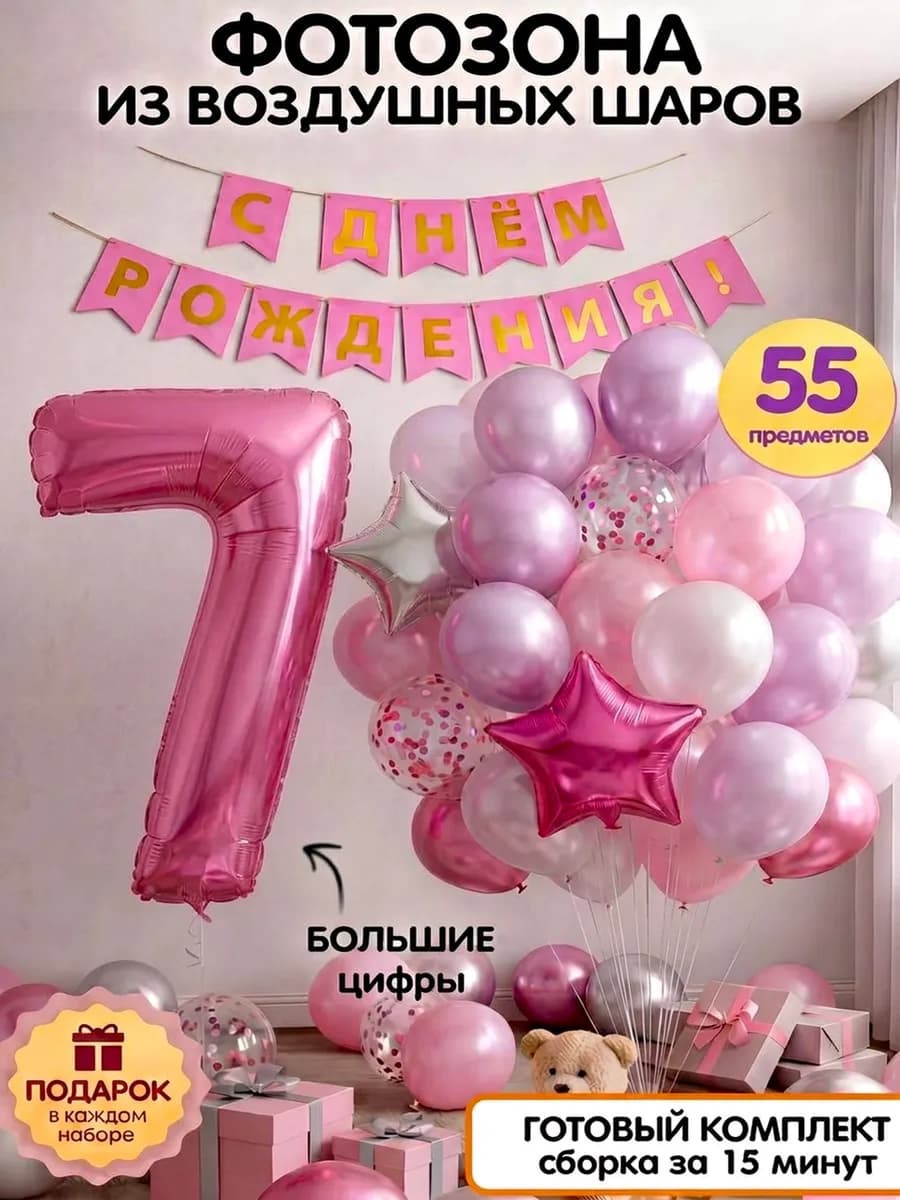 Фотозона с днем рождения 7 лет девочке