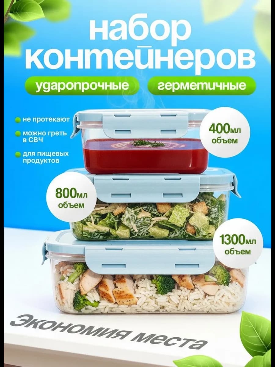 Контейнеры для еды и хранения герметичные ударопрочные
