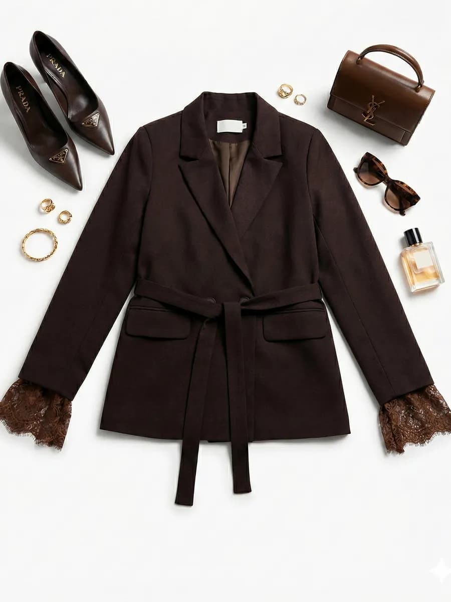 Пиджак оверсайз классический с кружевом