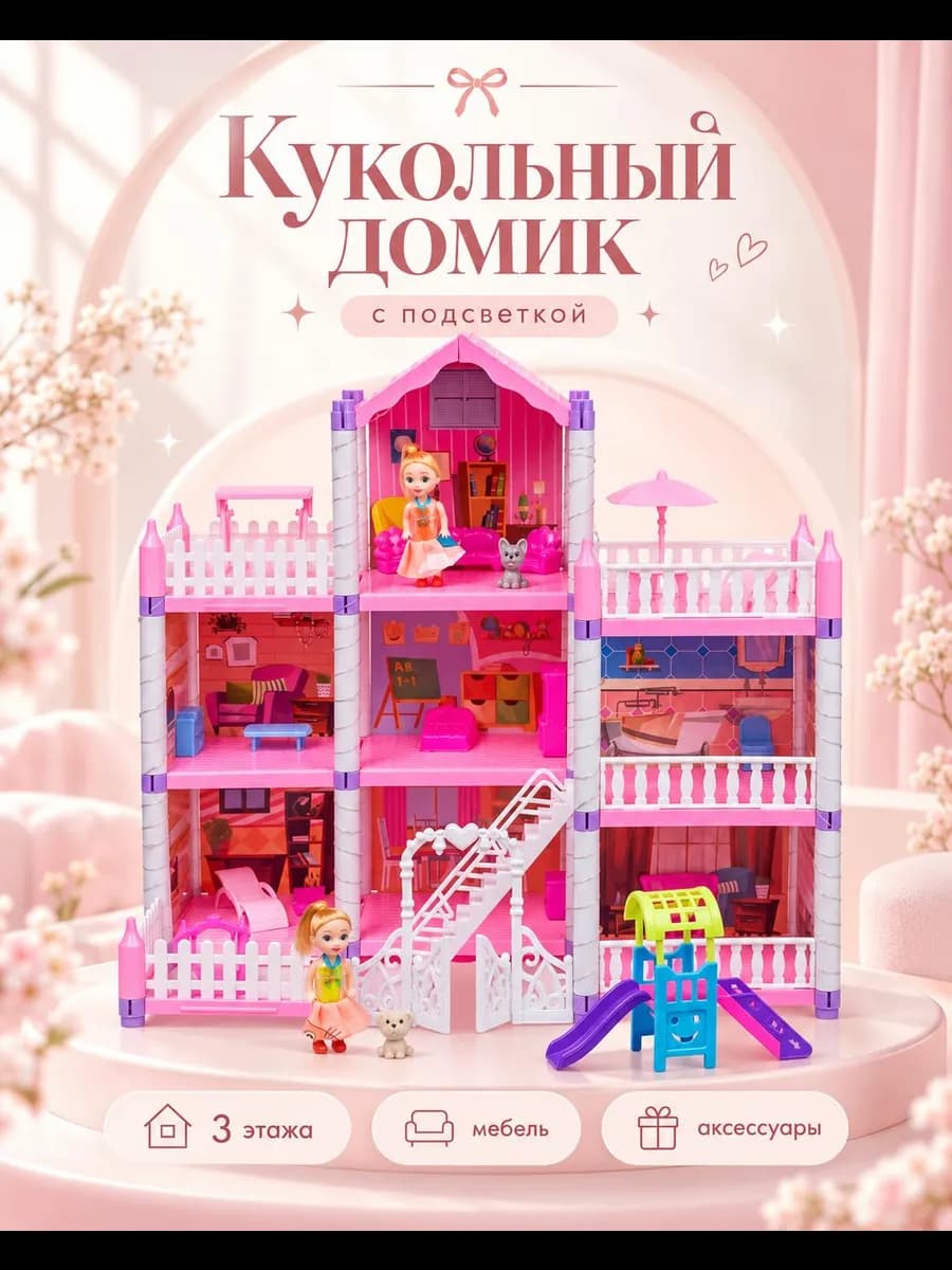 Кукольный домик с мебелью для девочки
