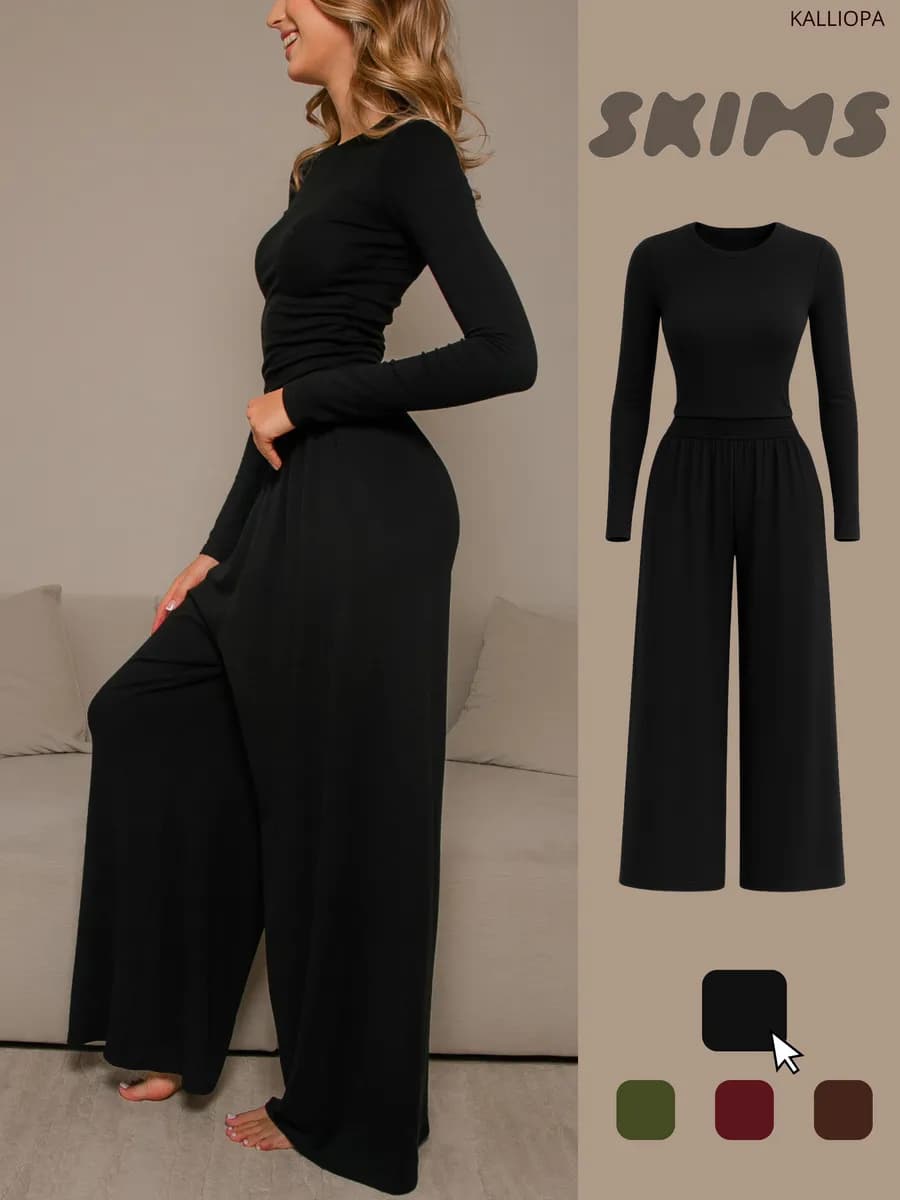 Костюм двойка с брюками палаццо и лонгсливом skims