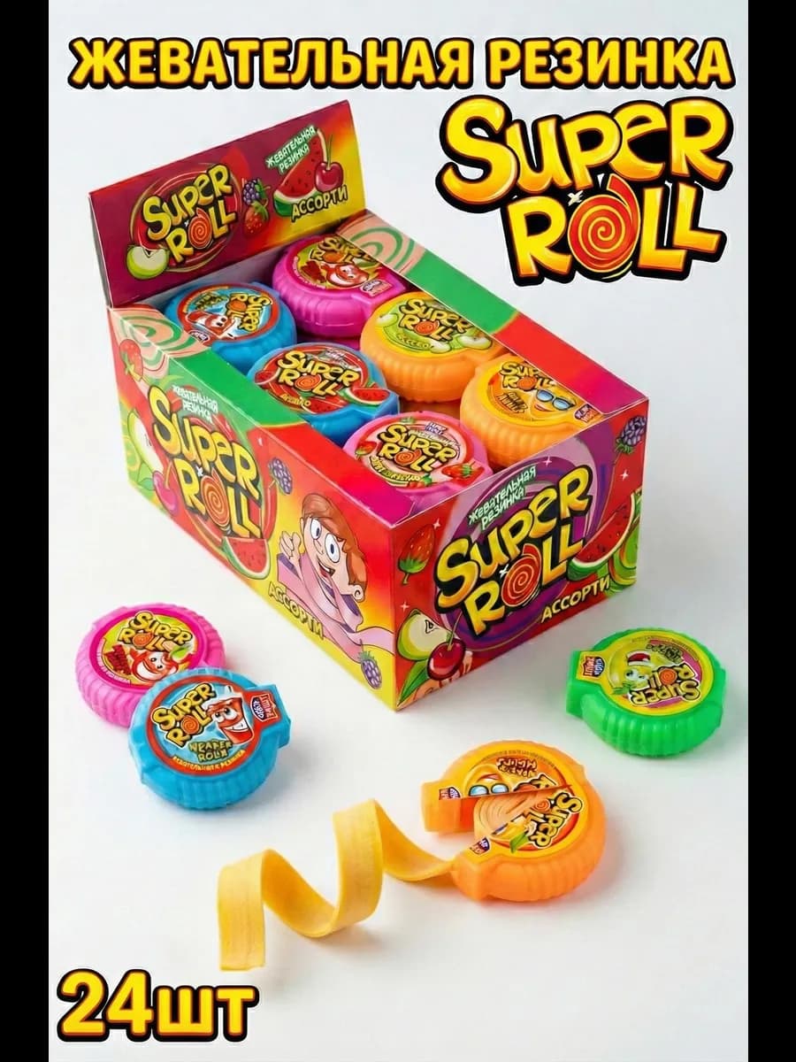 Жевательная резинка SUPER ROLL ассорти 24шт