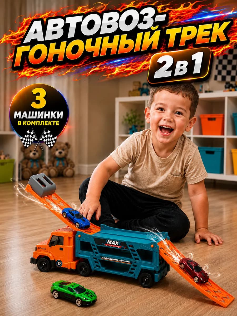 Автовоз большой набор с 3 машинками мальчику