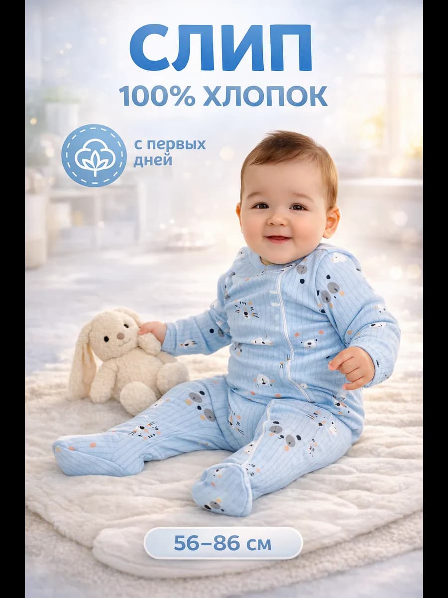 Слип для новорожденных на молнии