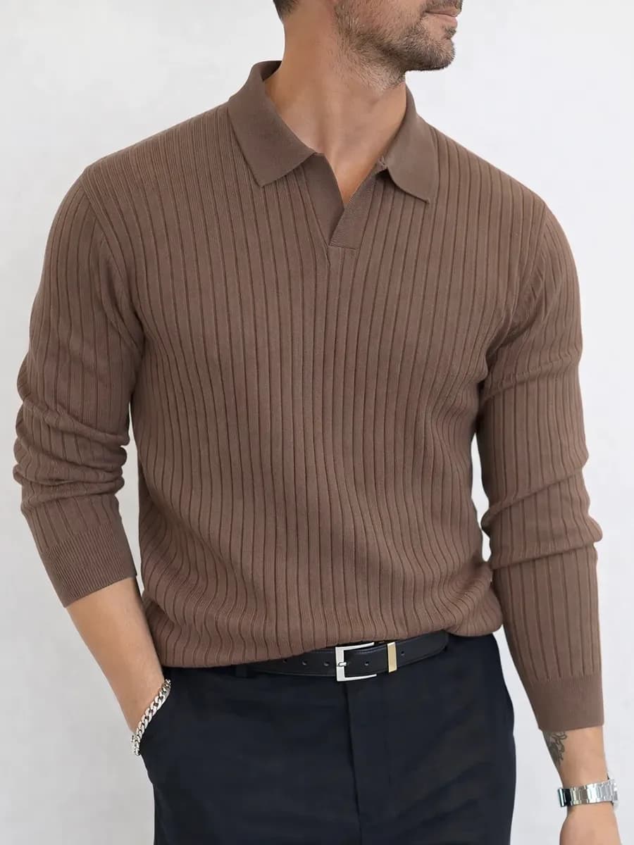 Джемпер с воротником поло однотонный