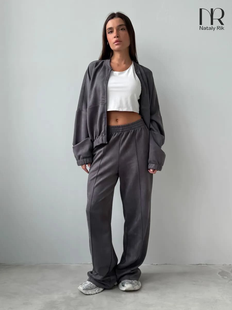 Костюм двойка брючный замшевый повседневный