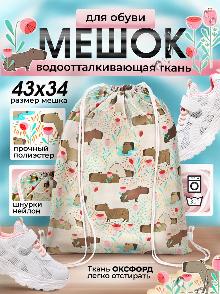 Мешок школьный для сменной обуви капибара