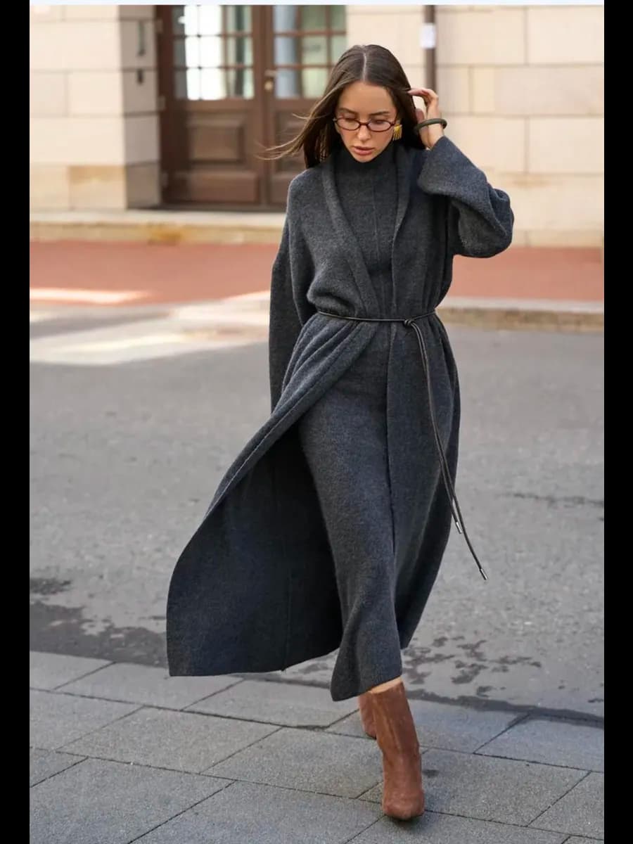 Костюм двойка с кардиганом и платьем трикотажный вязаный