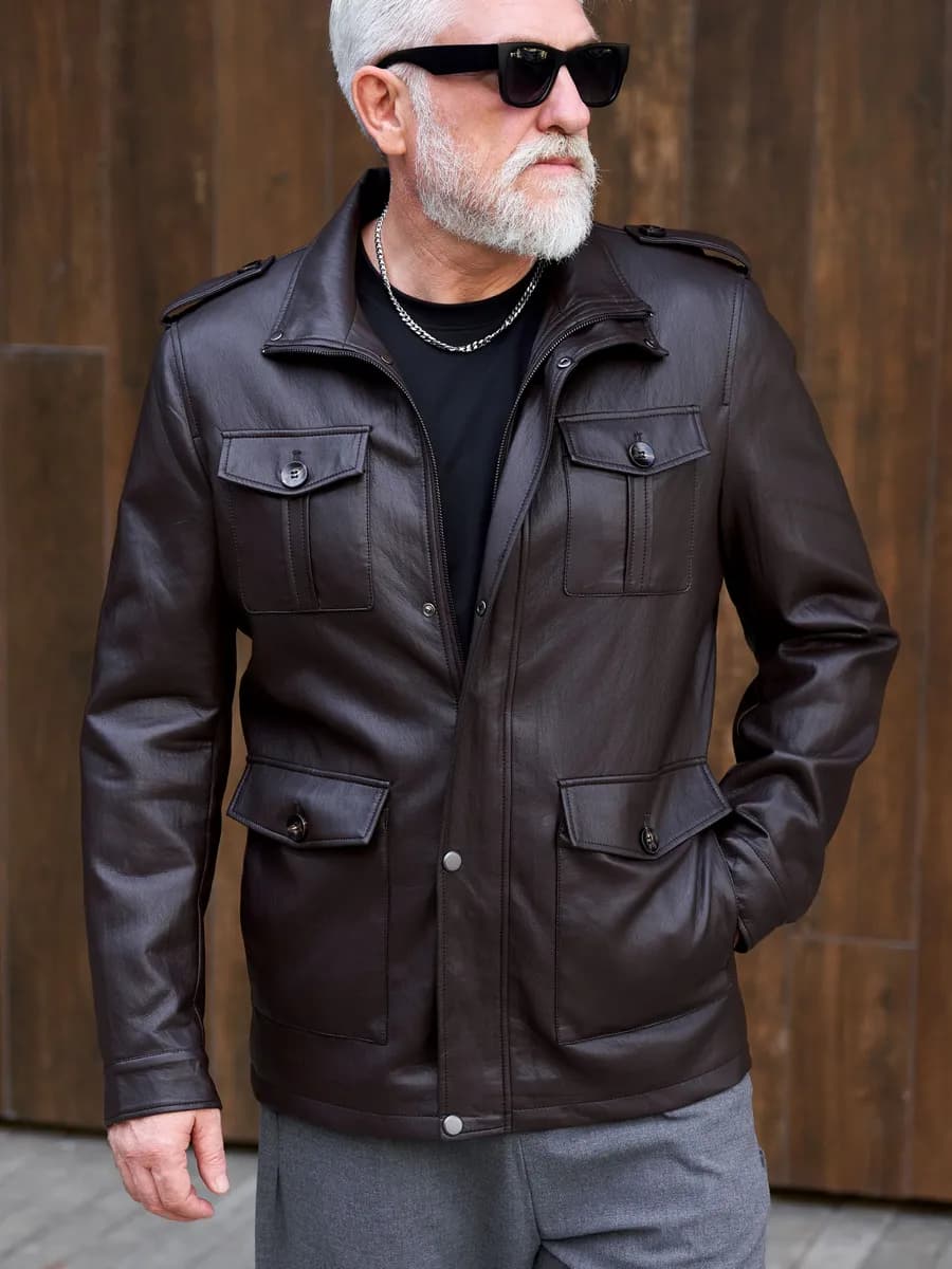 Куртка весенняя кожаная удлиненная большие размеры - фото 1