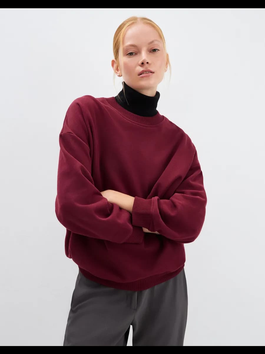 Бордовый свитшот superoversize с начёсом