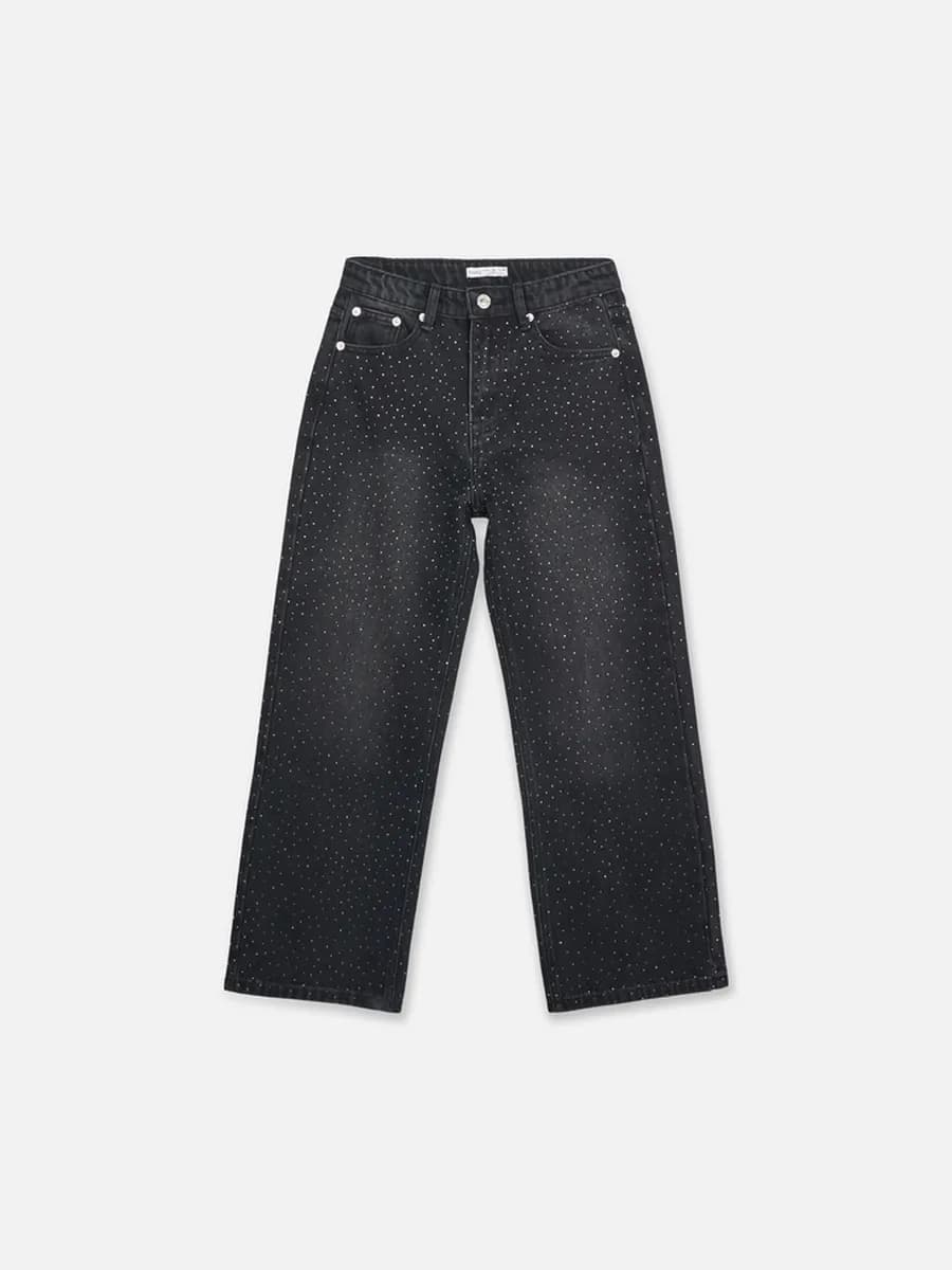 Джинсы широкие со стразами