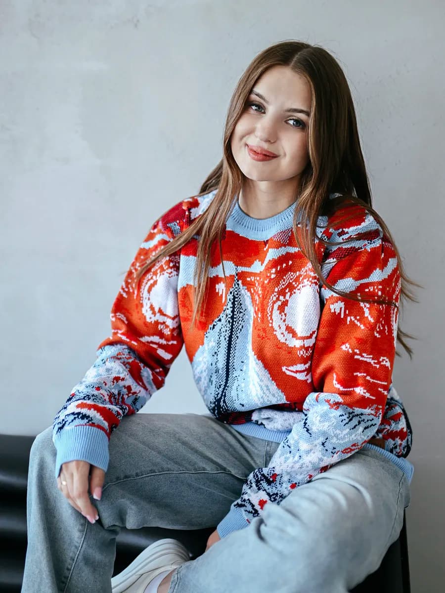 Джемпер теплый вязаный с принтом