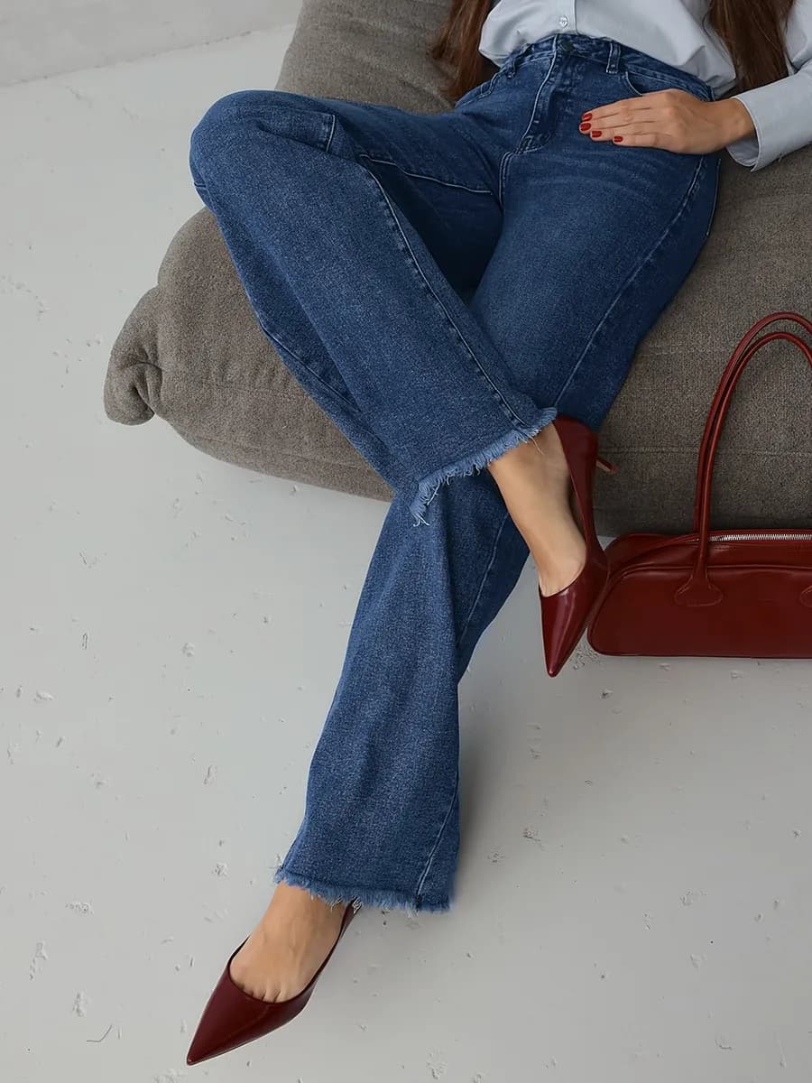 Джинсы широкие трубы с высокой посадкой