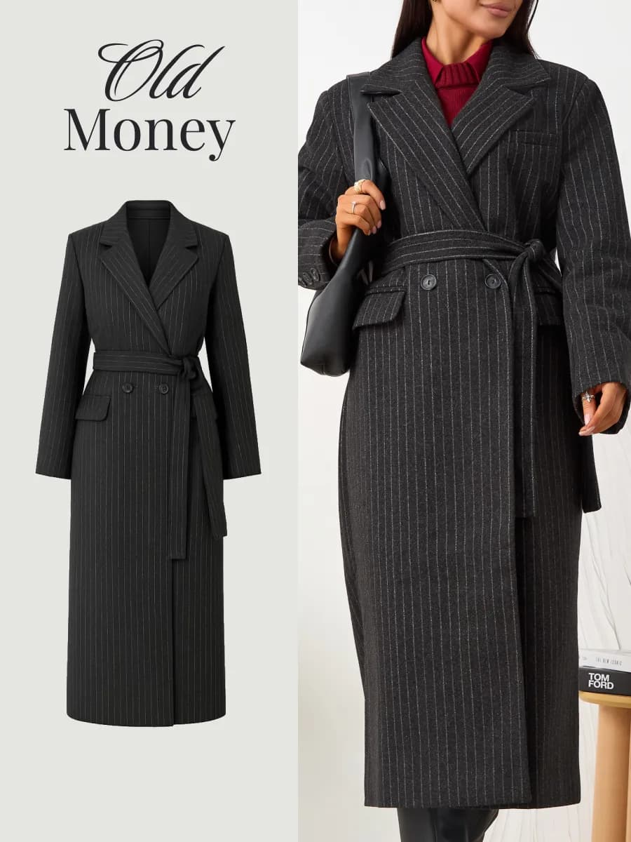 Пальто длинное оверсайз весна-осень в полоску