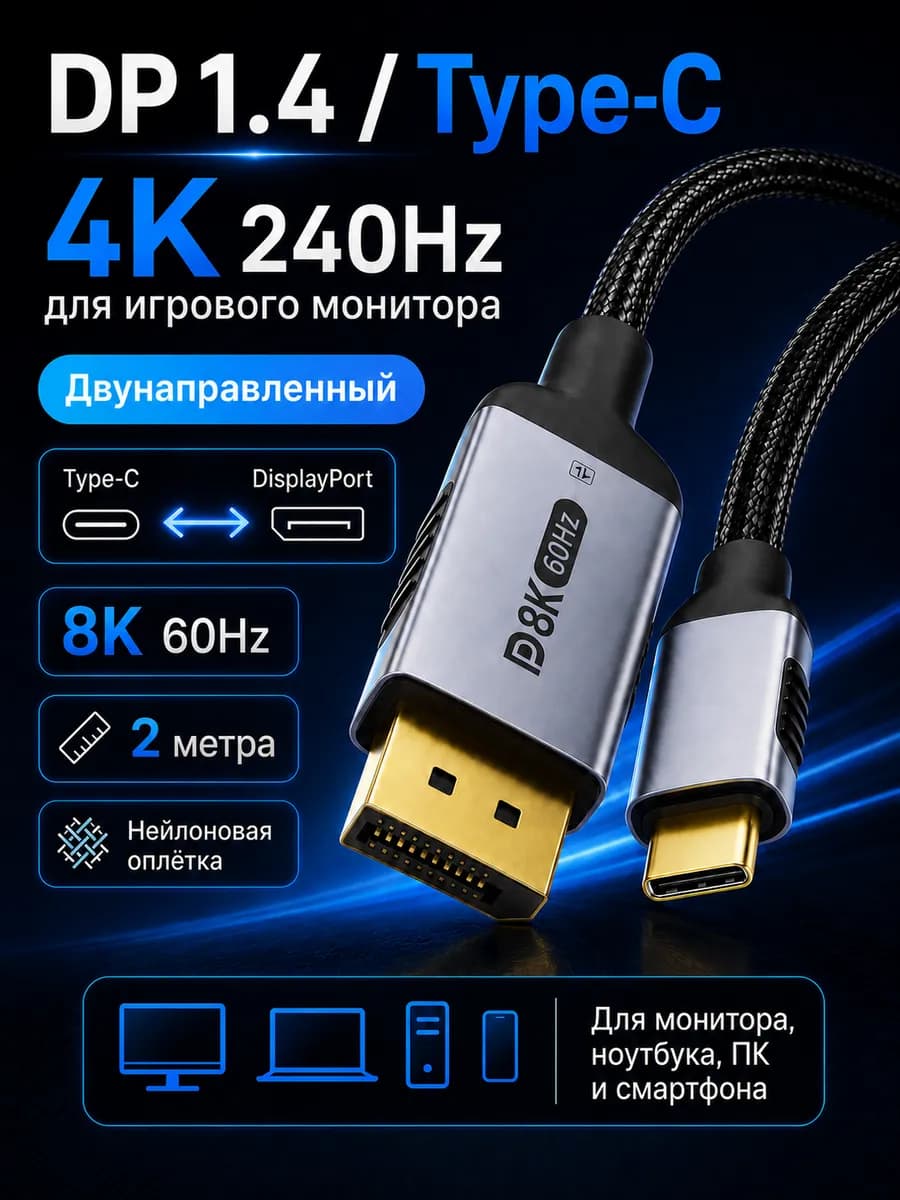 Кабель DisplayPort Type-C 2 метра