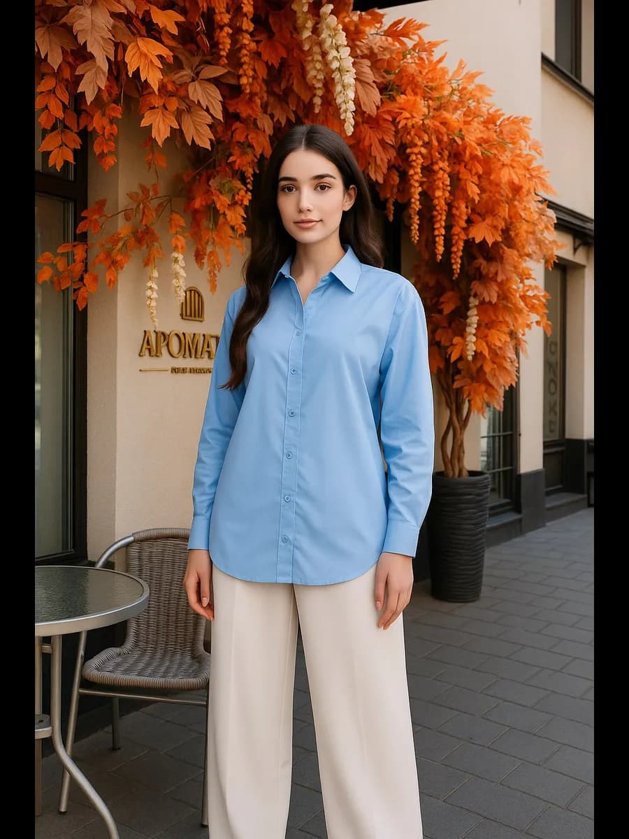 Рубашка офисная школьная оверсайз из хлопка на пуговицах