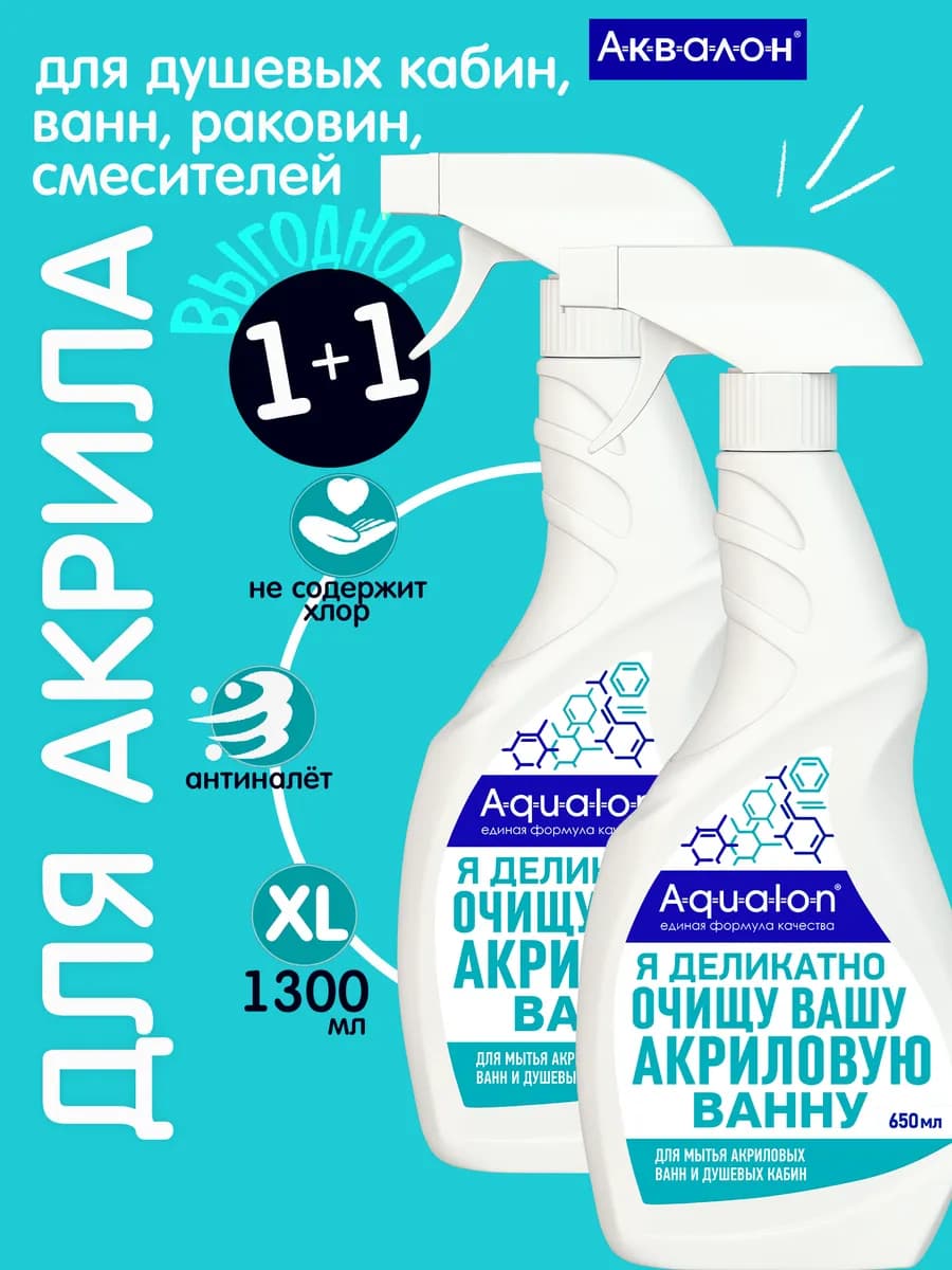 Средство для акриловых ванн,сантехники 2 шт, 650 мл*2