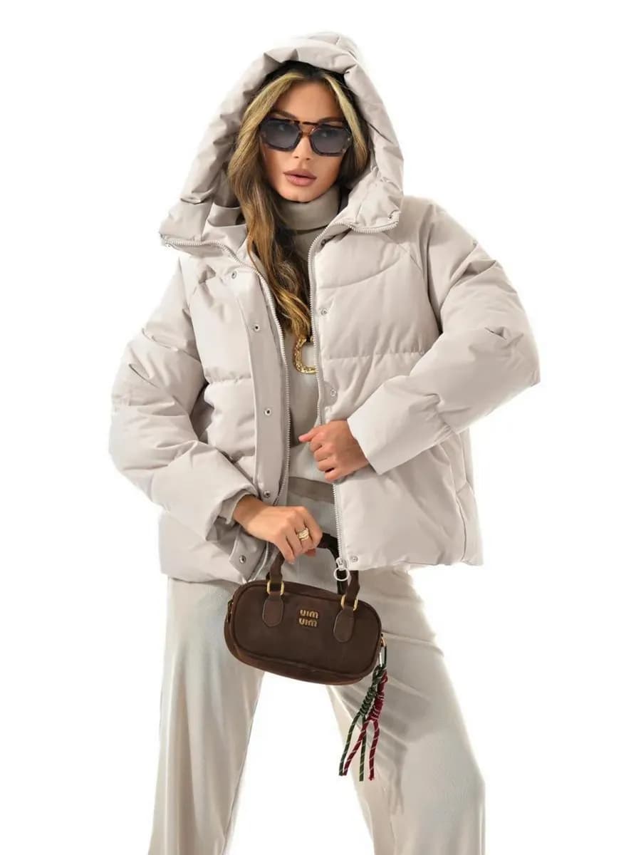 Куртка пуховик стеганая зимняя короткая с капюшоном