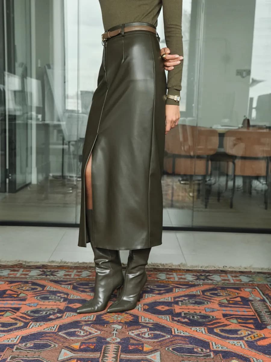 Юбка кожа макси с разрезом