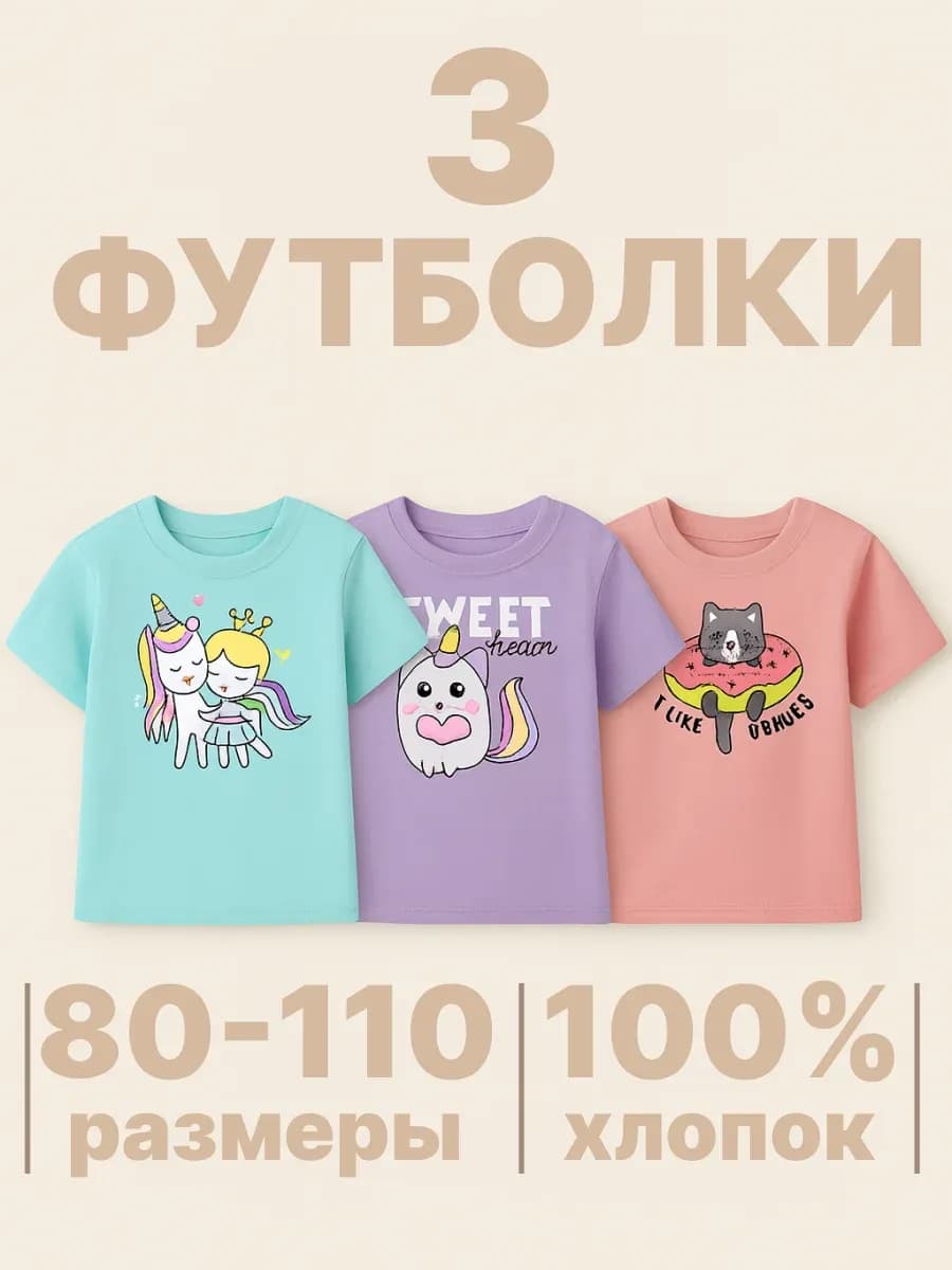 Набор футболок хлопок с принтом 3 штуки