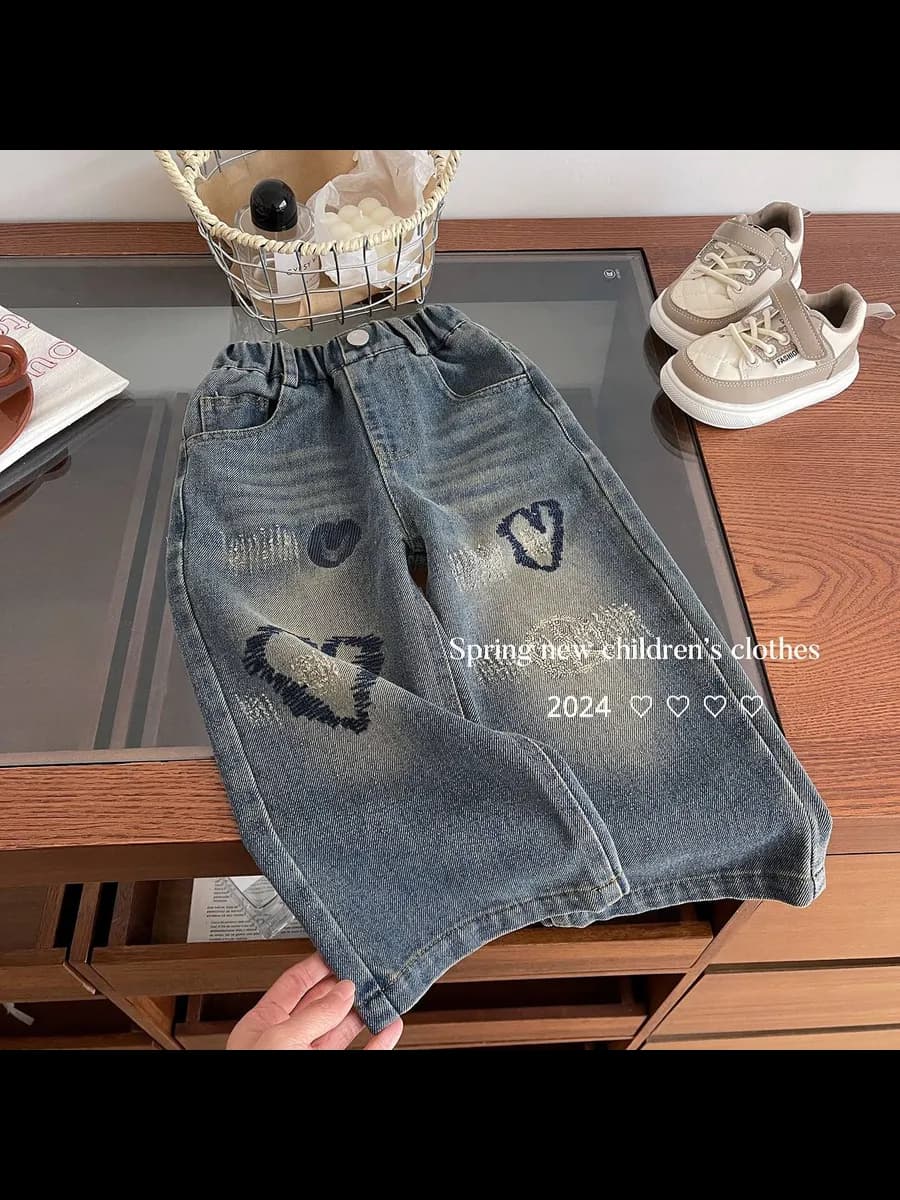 Джинсы для девочки на резинке широкие