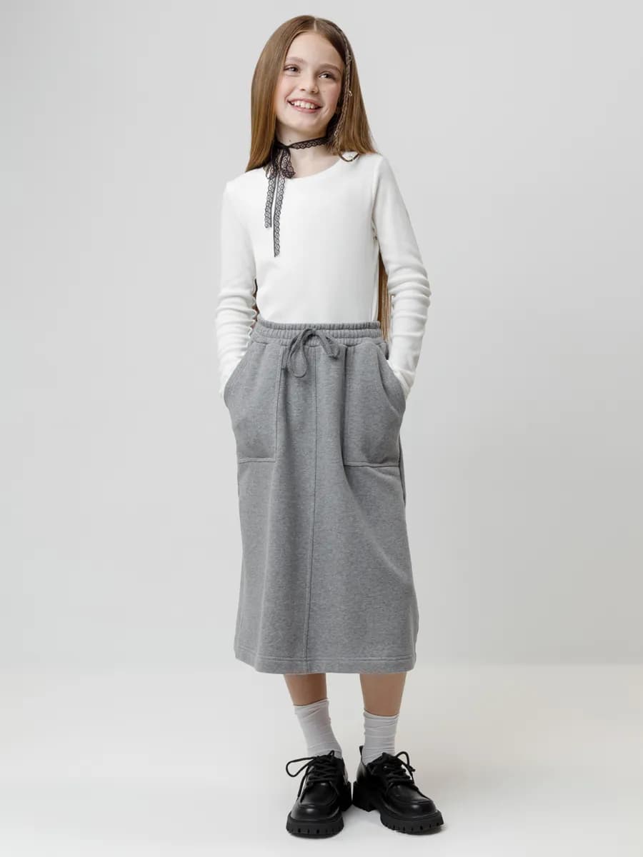 Юбка на резинке с карманами для девочки, хлопок