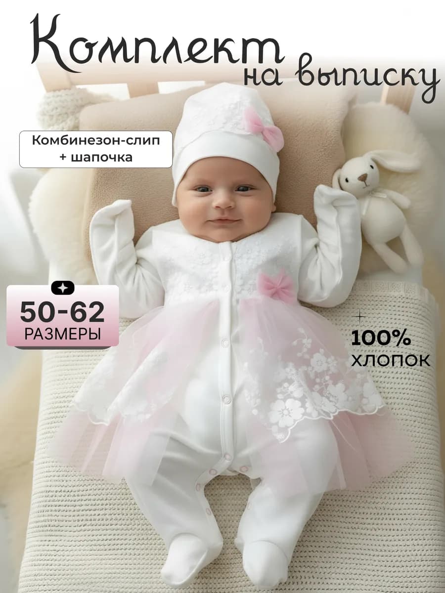 Комплект на выписку новорожденного девочка костюм слип