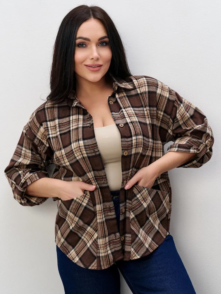 Рубашка женская в клетку оверсайз осенняя
