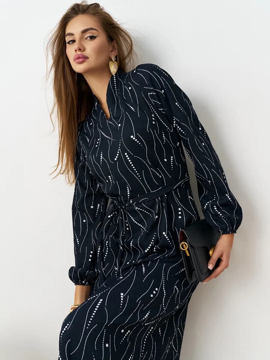 Платье офисное длинное вечернее с длинным рукавом