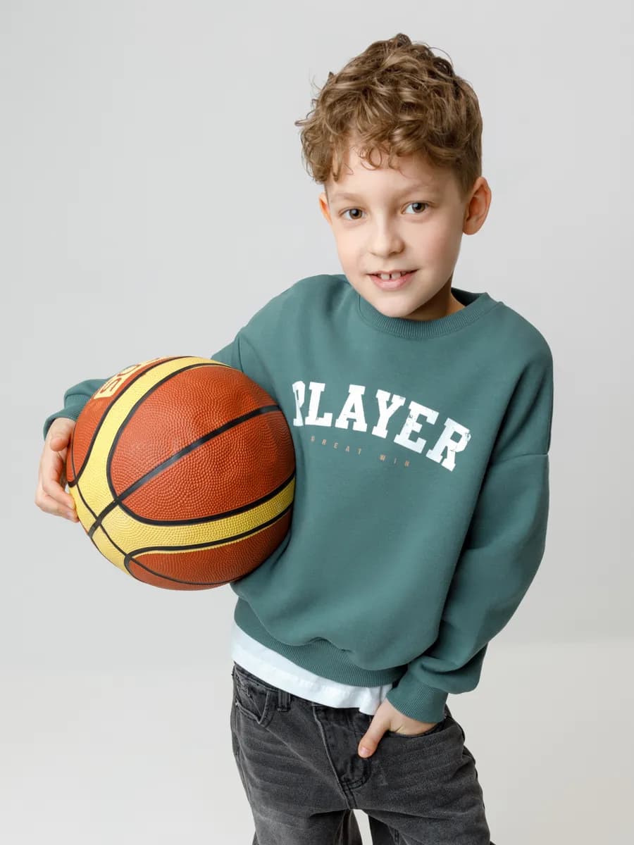 Трикотажный свободный свитшот с начесом для мальчика