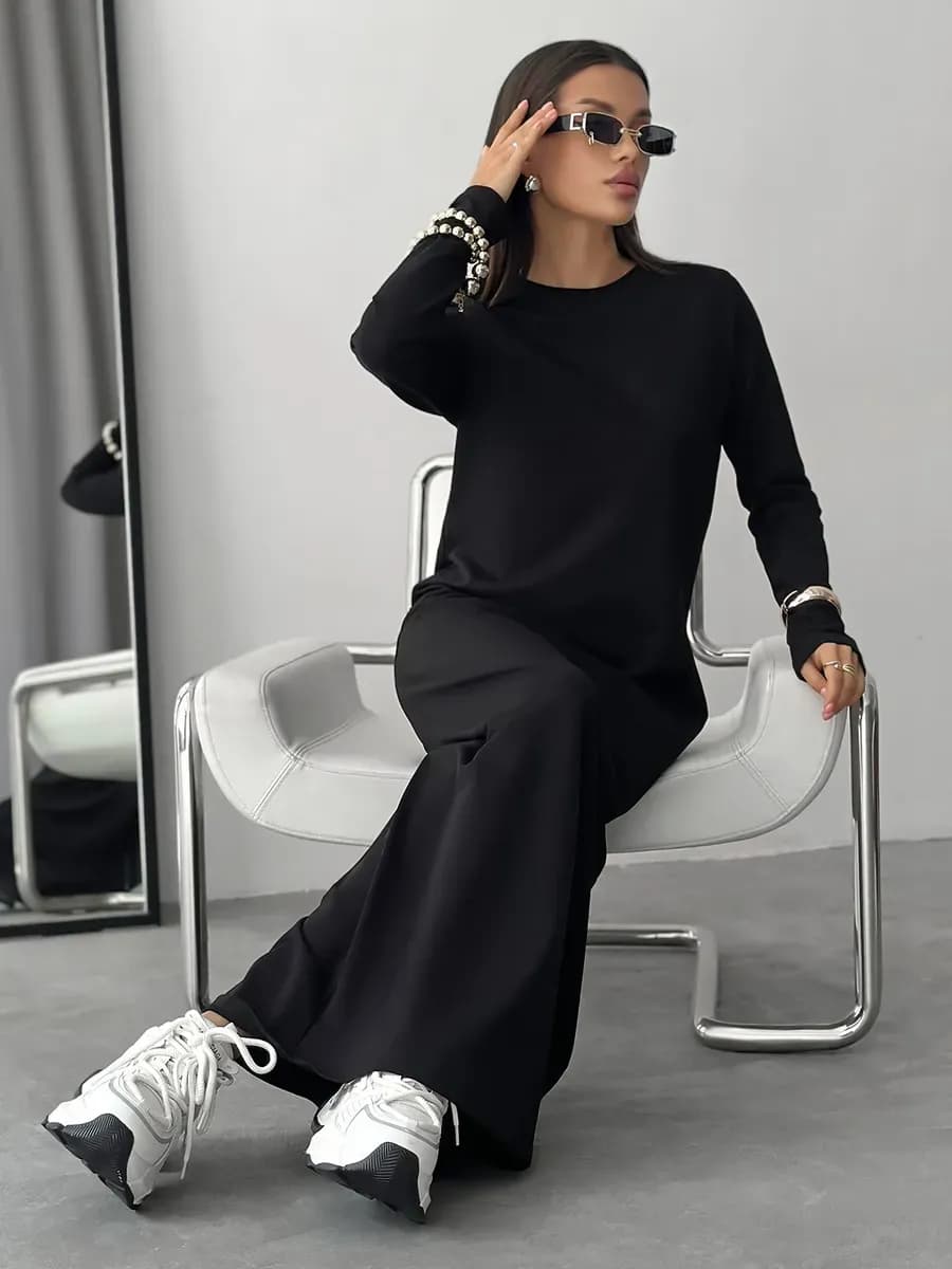 Платье длинное офисное осеннее с длинным рукавом - фото 1