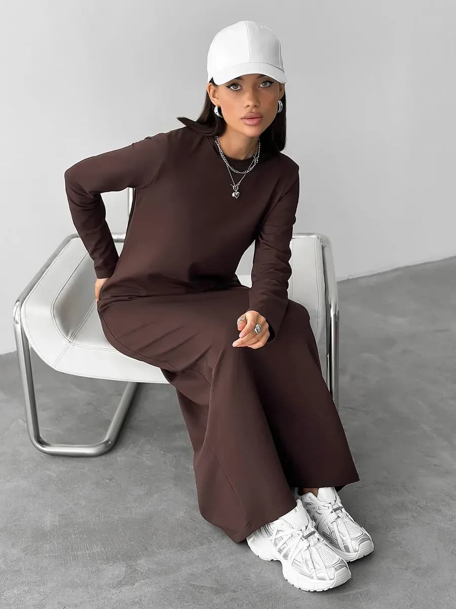 Платье длинное офисное осеннее с длинным рукавом - фото 1